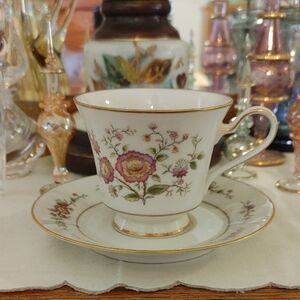 Noritake Floral Teacup and Saucer with Gold Trim